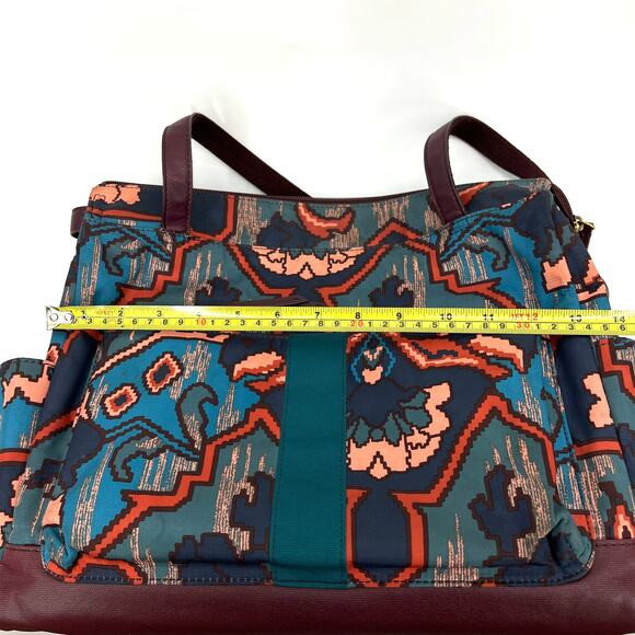 Fossil Large Tote Jenna Shopper Blue Multi Purse Double Handle With Key Charm - Picture 7 of 11